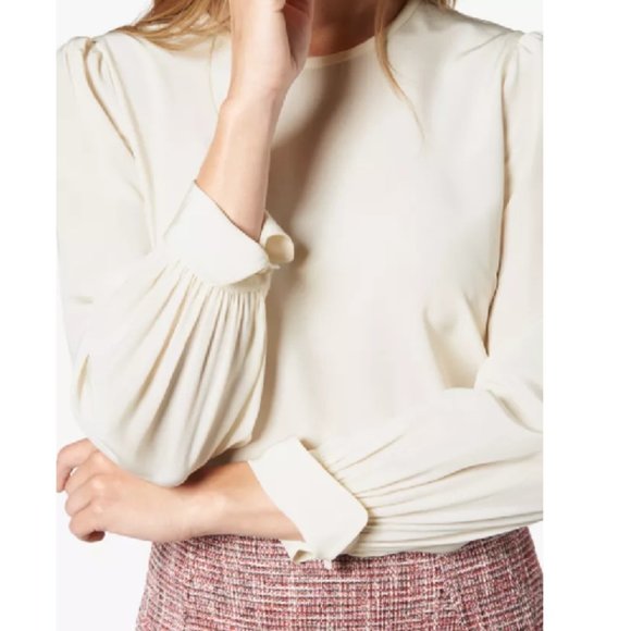 L.K.Bennett Timian Silk Blouse, Cream, Gathered Sleeves - Picture 2 of 15